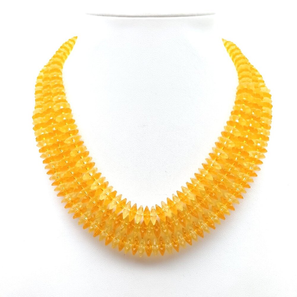 Vintage Multi Strand Bright Orange Beaded Necklace with Stacked Plastic Rondelle